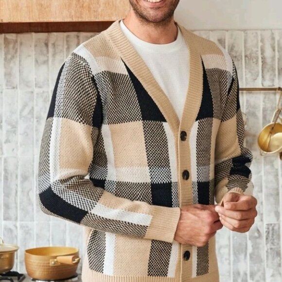 Manfinity Men Plaid Pattern Cardigan - Picture 6 of 7